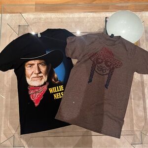 Two Willie Nelson T-Shirts Black and Brown